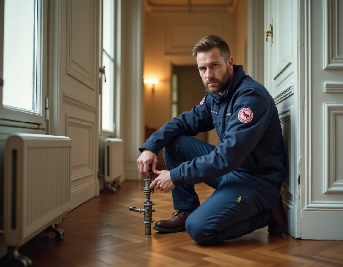 Plombier Bernard et Fils installant un radiateur dans un appartement haussmannien à Saint-Maur-des-Fossés