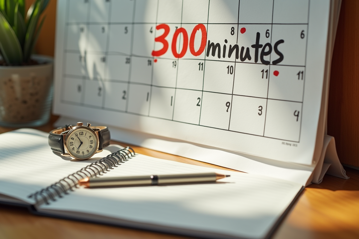 Grand calendrier mural avec 300 minutes en surbrillance
