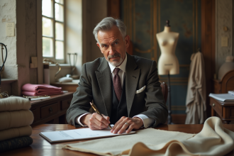 Designer mode homme en costume 1930s dans son atelier