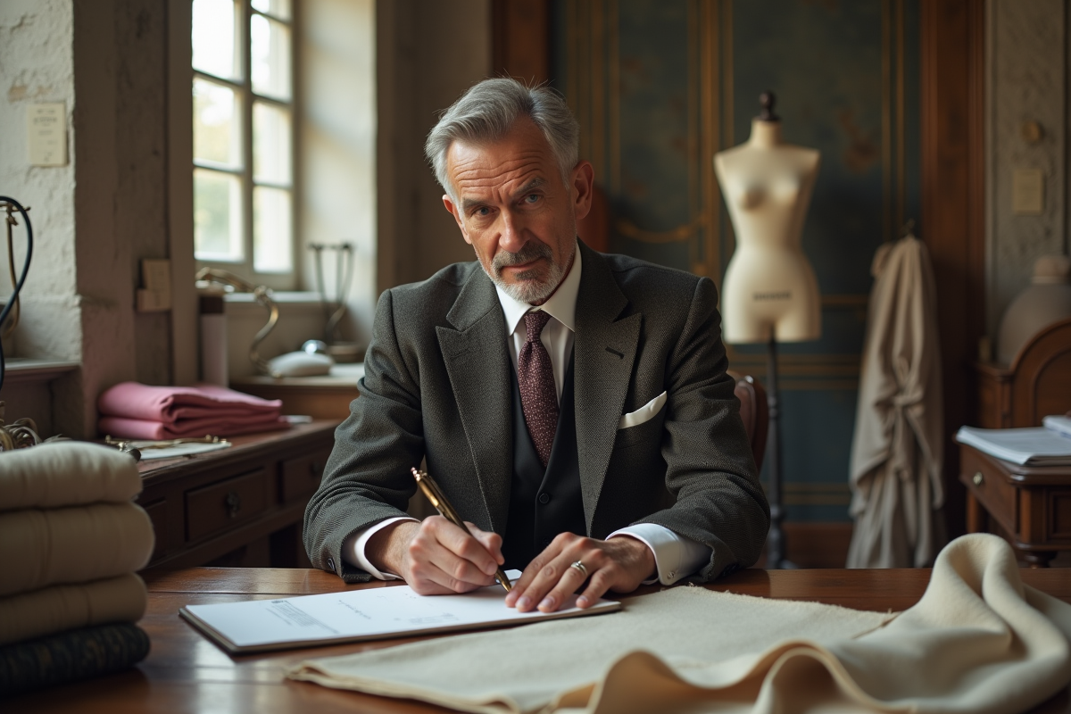 Designer mode homme en costume 1930s dans son atelier