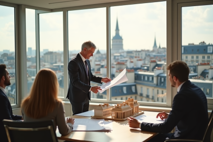 Promoteur immobilier confiant dans un bureau moderne à Paris