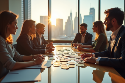 Groupe de professionnels échangeant des monnaies internationales lors d'une réunion