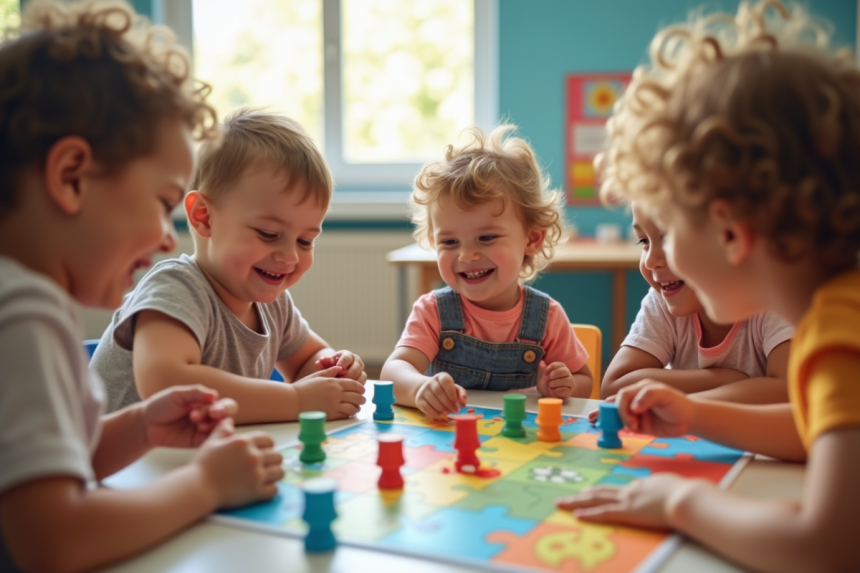 Groupe d'enfants d'âge préscolaire jouant ensemble