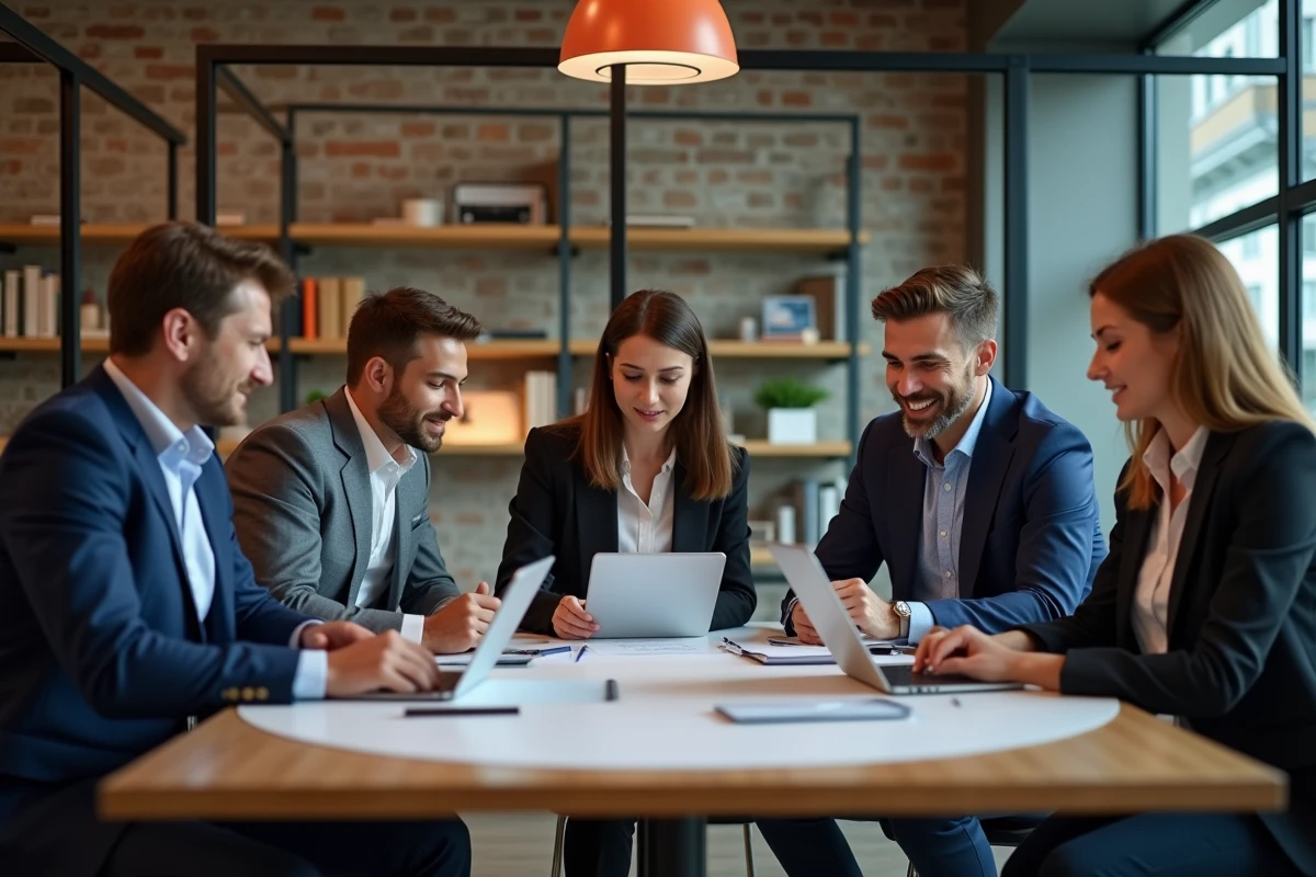 Groupe de professionnels en réunion dans un bureau moderne