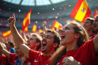 Supporters enthousiastes dans un stade de football avec drapeaux Mille et Lens