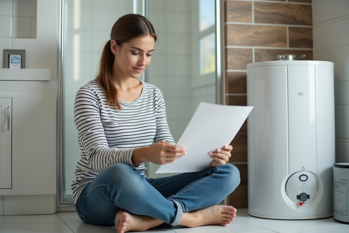 Jeune femme lisant manuel d