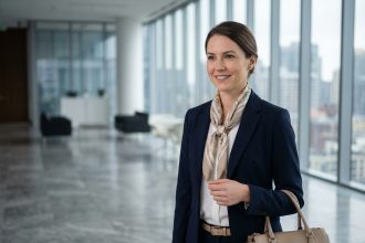 femme en blazer beige avec accessoires élégants et harmonieux