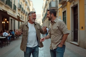 Homme portugais en jeans dans une rue de Lisbonne