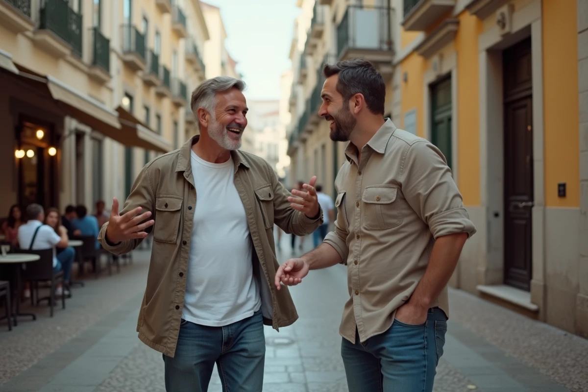 Homme portugais en jeans dans une rue de Lisbonne