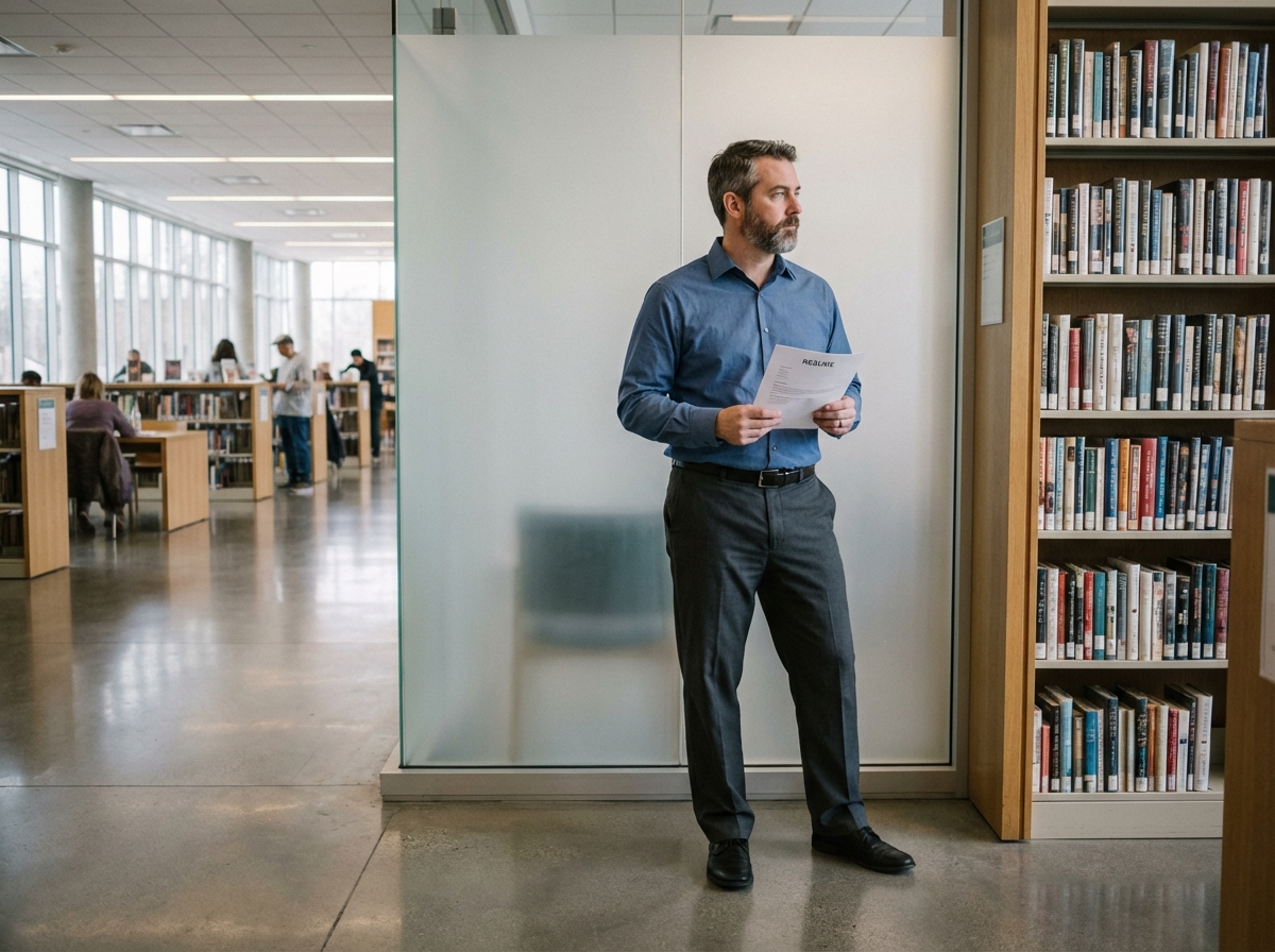 Homme étudiant dans une bibliothèque publique