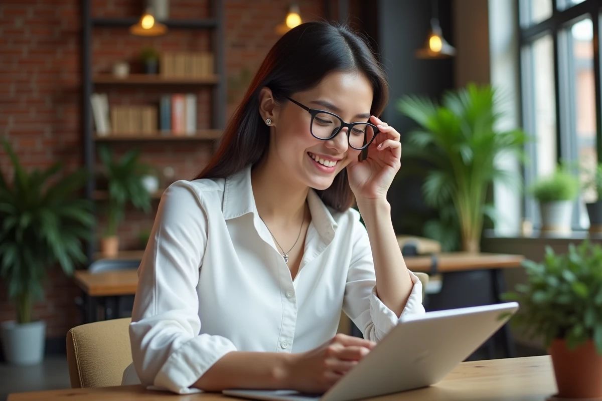 Jeune femme professionnelle utilisant une tablette dans un espace de coworking