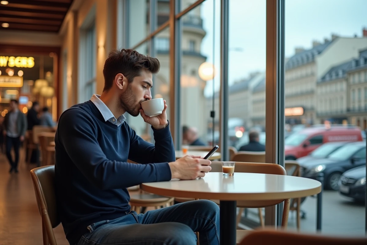 Jeune homme relaxant au caf&eacute; du Montparnasse