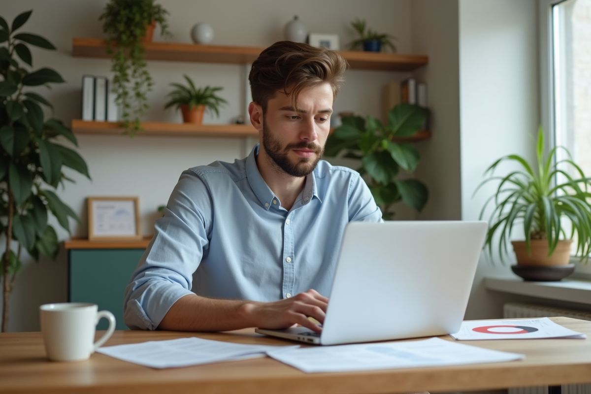 Jeune homme professionnel travaillant à la maison