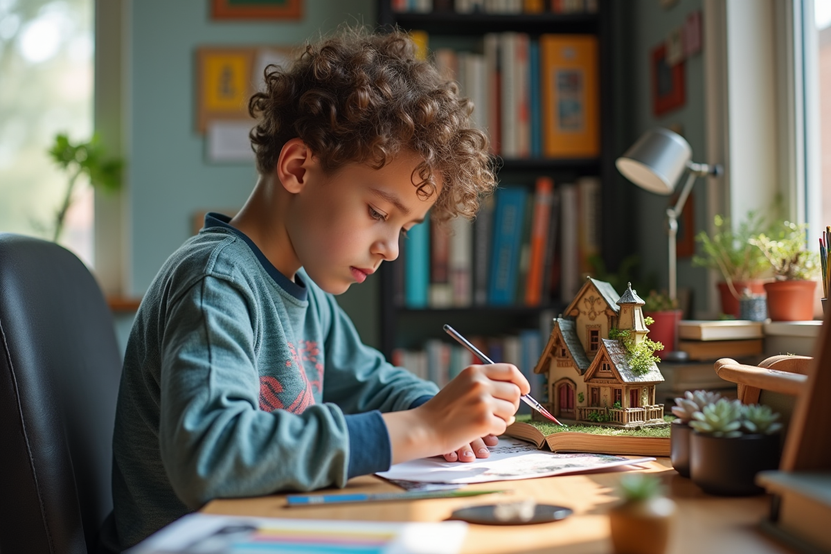 Adolescent peignant des figurines pour un book nook