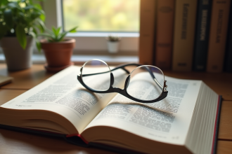 Livre de droit français ouvert sur un bureau ensoleille