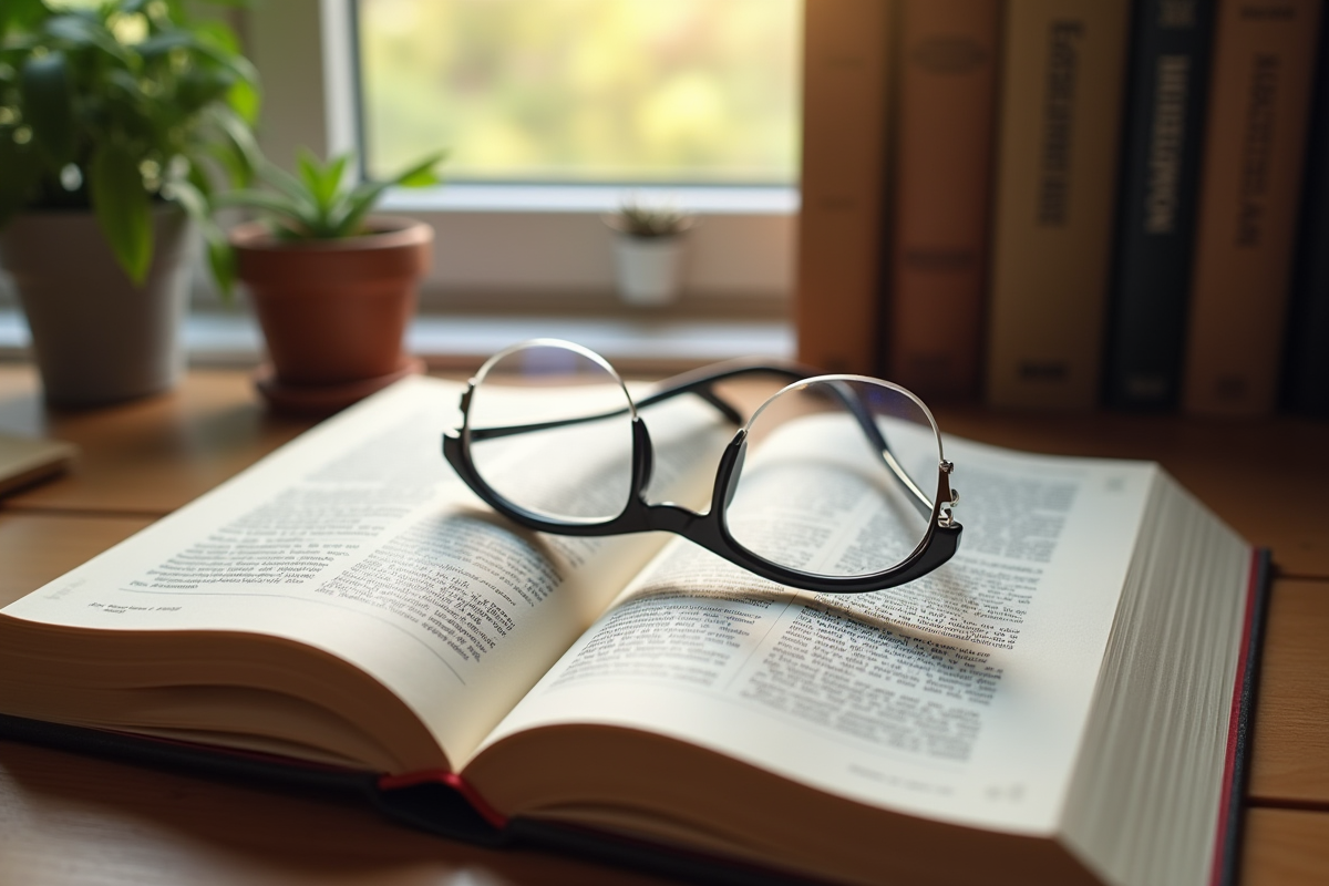 Livre de droit français ouvert sur un bureau ensoleille